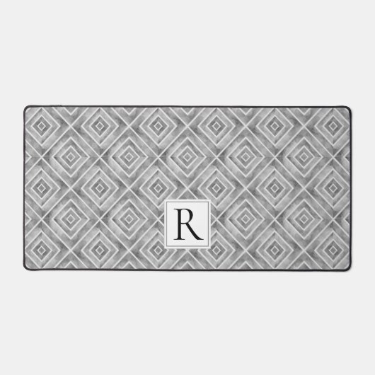 Abstract geometrisch grijs patroon en monogram bureaumat (Voorkant)