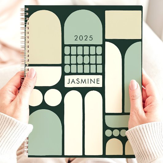 Abstract Geometrisch Groen 2025 Aangepaste Naam Planner