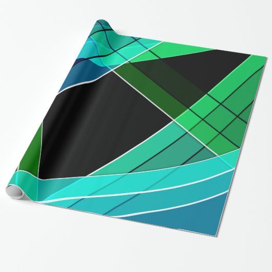 Abstract, geometrisch, groen, blauw, zwart cadeaupapier (Uitgerold)