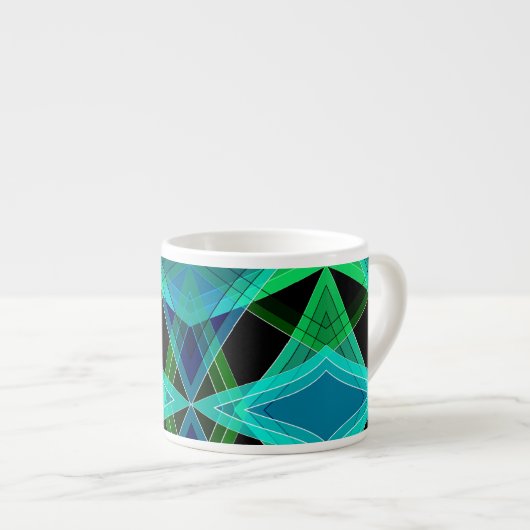 Abstract, geometrisch, groen, blauw, zwart espresso kop (Voorkant rechts)
