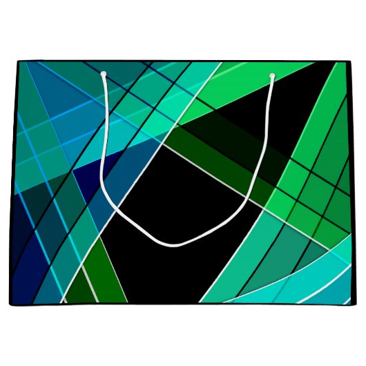 Abstract, geometrisch, groen, blauw, zwart groot cadeauzakje (Voorkant)