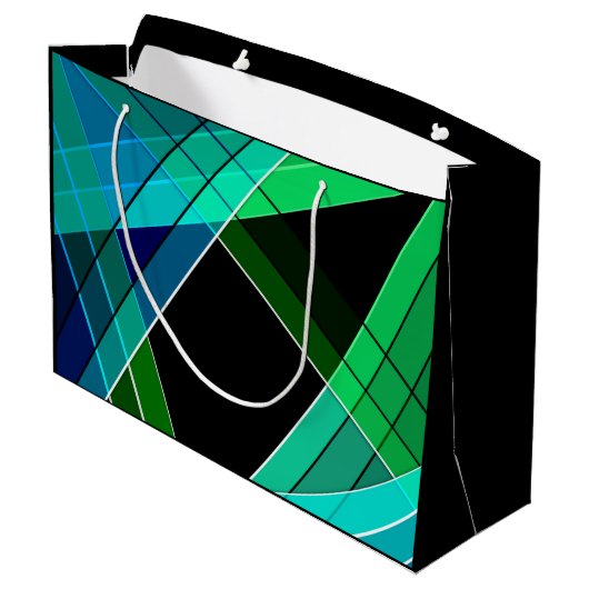 Abstract, geometrisch, groen, blauw, zwart groot cadeauzakje (Achterkant Gekanteld)
