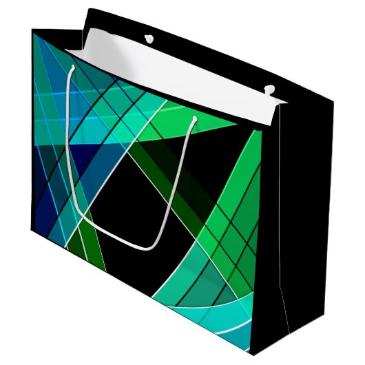 Abstract, geometrisch, groen, blauw, zwart groot cadeauzakje (Voorkant Gekanteld)