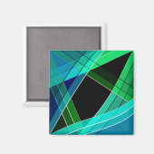 Abstract, geometrisch, groen, blauw, zwart magneet (Voorkant / Achterkant)