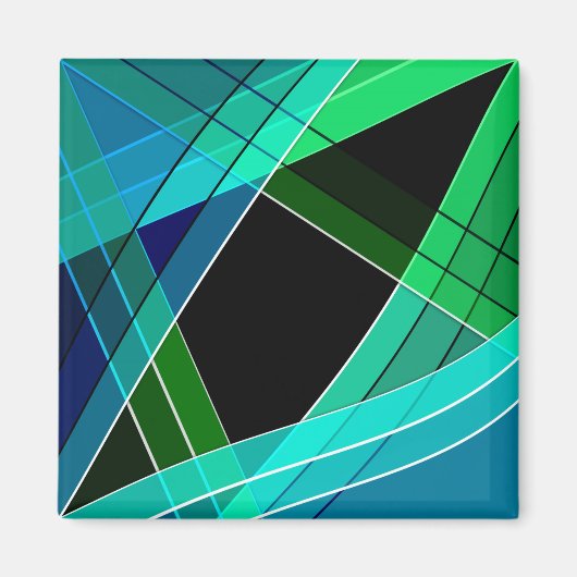 Abstract, geometrisch, groen, blauw, zwart magneet (Voorkant)