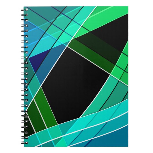 Abstract, geometrisch, groen, blauw, zwart notitieboek (Voorkant)