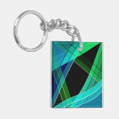Abstract, geometrisch, groen, blauw, zwart sleutelhanger (Voorkant Links)