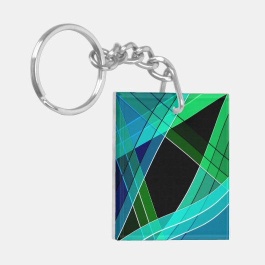 Abstract, geometrisch, groen, blauw, zwart sleutelhanger (Voorkant Links)