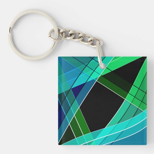 Abstract, geometrisch, groen, blauw, zwart sleutelhanger (Voorkant)