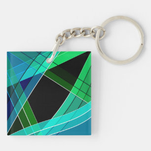 Abstract, geometrisch, groen, blauw, zwart sleutelhanger