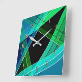 Abstract, geometrisch, groen, blauw, zwart vierkante klok (Hoek)