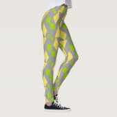 Abstract Geometrisch Groen Geel Patroon op Grijs Leggings (Rechts)