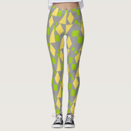 Abstract Geometrisch Groen Geel Patroon op Grijs Leggings