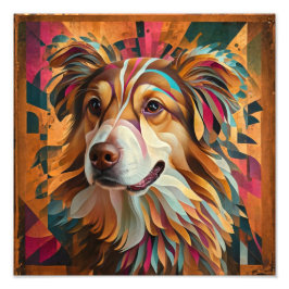 Abstract geometrisch hondenportret – digitale kuns foto afdruk