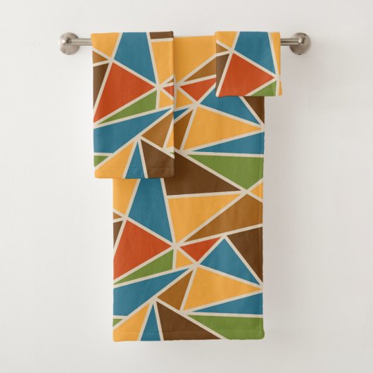 Abstract geometrisch in retro kleuren bad handdoek (Insitu)
