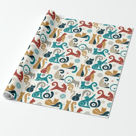 Abstract geometrisch kattenpatroon cadeaupapier (Uitgerold)