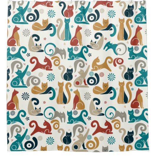 Abstract geometrisch kattenpatroon douchegordijn (Voorkant)