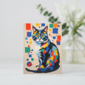 Abstract geometrisch kattenschilderij briefkaart (Staand voorkant)