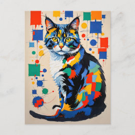 Abstract geometrisch kattenschilderij briefkaart