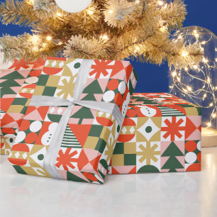 Abstract geometrisch kerstpatroon cadeaupapier
