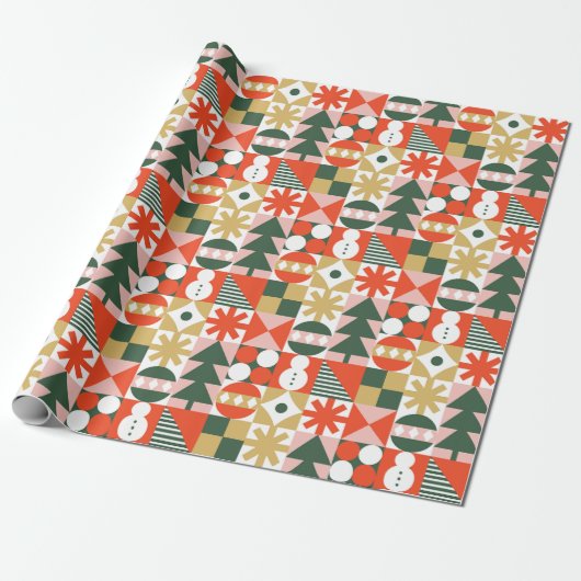Abstract geometrisch kerstpatroon cadeaupapier (Uitgerold)