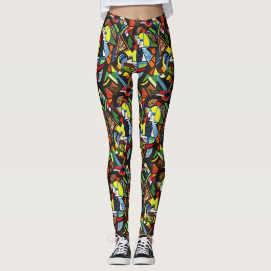 Abstract Geometrisch Kleurig Modernistisch Schilde Leggings (Voorkant)