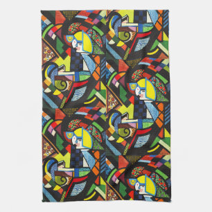 Abstract Geometrisch Kleurig Modernistisch Schilde Theedoek
