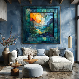 Abstract geometrisch kubisme – levendige landschap perfect poster