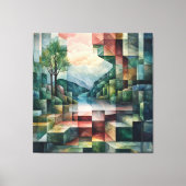 Abstract geometrisch landschap met rivier en boom canvas afdruk (Voorkant)