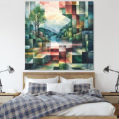 Abstract geometrisch landschap met rivier en boom canvas afdruk (Insitu (Slaapkamer))
