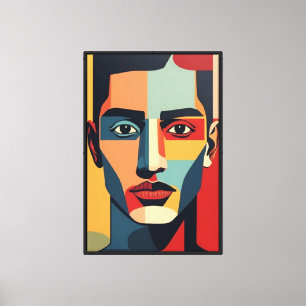 Abstract geometrisch mannenportret: Pop Art Cubist Canvas Afdruk