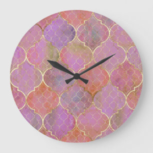 Abstract Geometrisch: Marokkaanse Gouden Waterverf Grote Klok