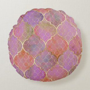 Abstract Geometrisch: Marokkaanse Gouden Waterverf Rond Kussen