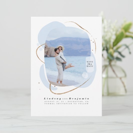 Abstract geometrisch modern Bewaar de datumfoto Save The Date (Staand voorkant)