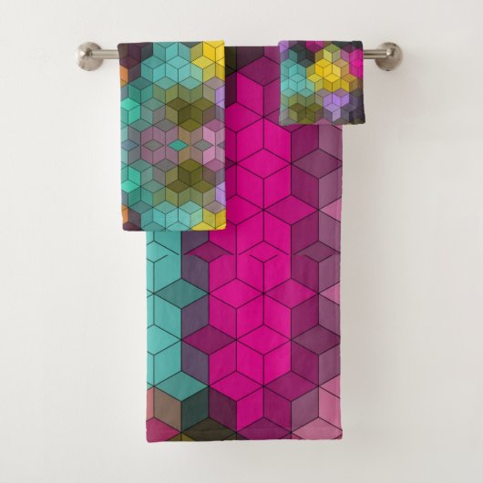 Abstract geometrisch modern hexagon vormt mozaïek bad handdoek (Insitu)