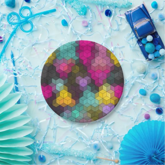 Abstract geometrisch modern hexagon vormt mozaïek papieren bordje (Feest)