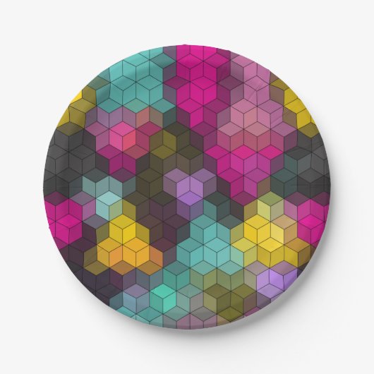 Abstract geometrisch modern hexagon vormt mozaïek papieren bordje (Voorkant)