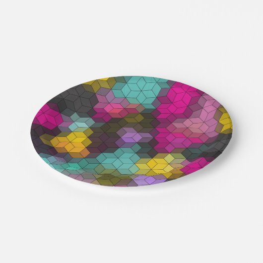 Abstract geometrisch modern hexagon vormt mozaïek papieren bordje (Gekanteld)