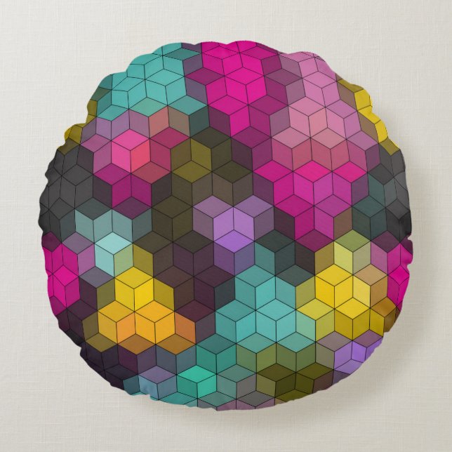 Abstract geometrisch modern hexagon vormt mozaïek rond kussen (Voorkant)