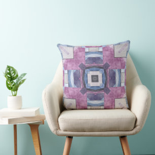 Abstract geometrisch mozaïek Paars, Blauw en Grijs Kussen
