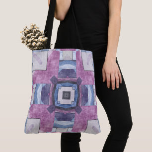 Abstract geometrisch mozaïek Paars, Blauw en Grijs Tote Bag