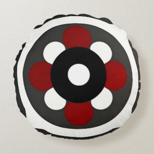 Abstract geometrisch ontwerp met rood, zwart en wi rond kussen