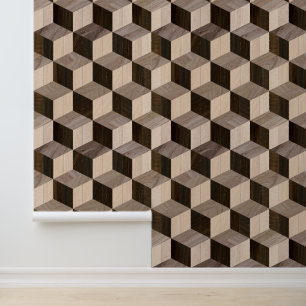 Abstract Geometrisch Parket Houten Kubus Patroon Behang
