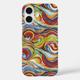 Abstract geometrisch patroon 39 met golvende lijne iPhone 16 hoesje
