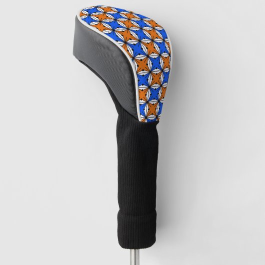 Abstract geometrisch patroon - blauw en oranje. golfheadcover (Schuin)