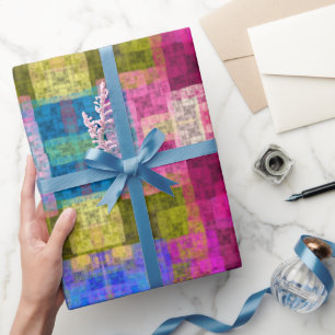 Abstract geometrisch patroon, blauw, roze, modern cadeaupapier