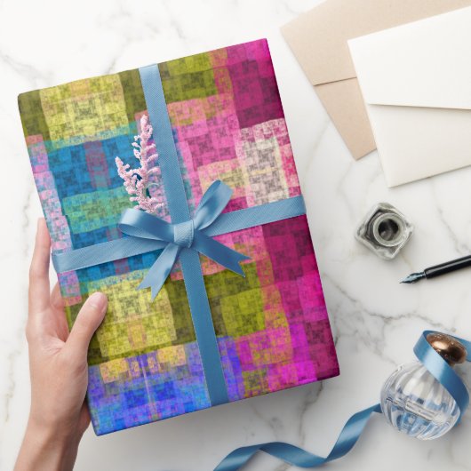 Abstract geometrisch patroon, blauw, roze, modern cadeaupapier (Geschenken)