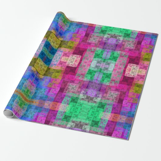 Abstract geometrisch patroon, blauw, roze, modern cadeaupapier (Uitgerold)