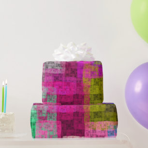 Abstract geometrisch patroon, blauw, roze, modern cadeaupapier