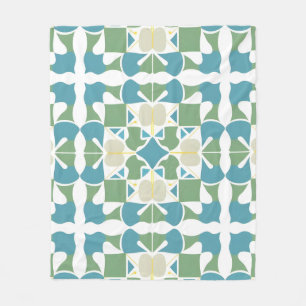 Abstract geometrisch patroon in groen en blauw fleece deken